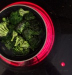 Broccoli boiling on the stovetop.