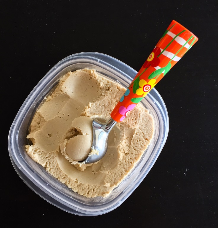 Ice cream scoop in cashew butter.